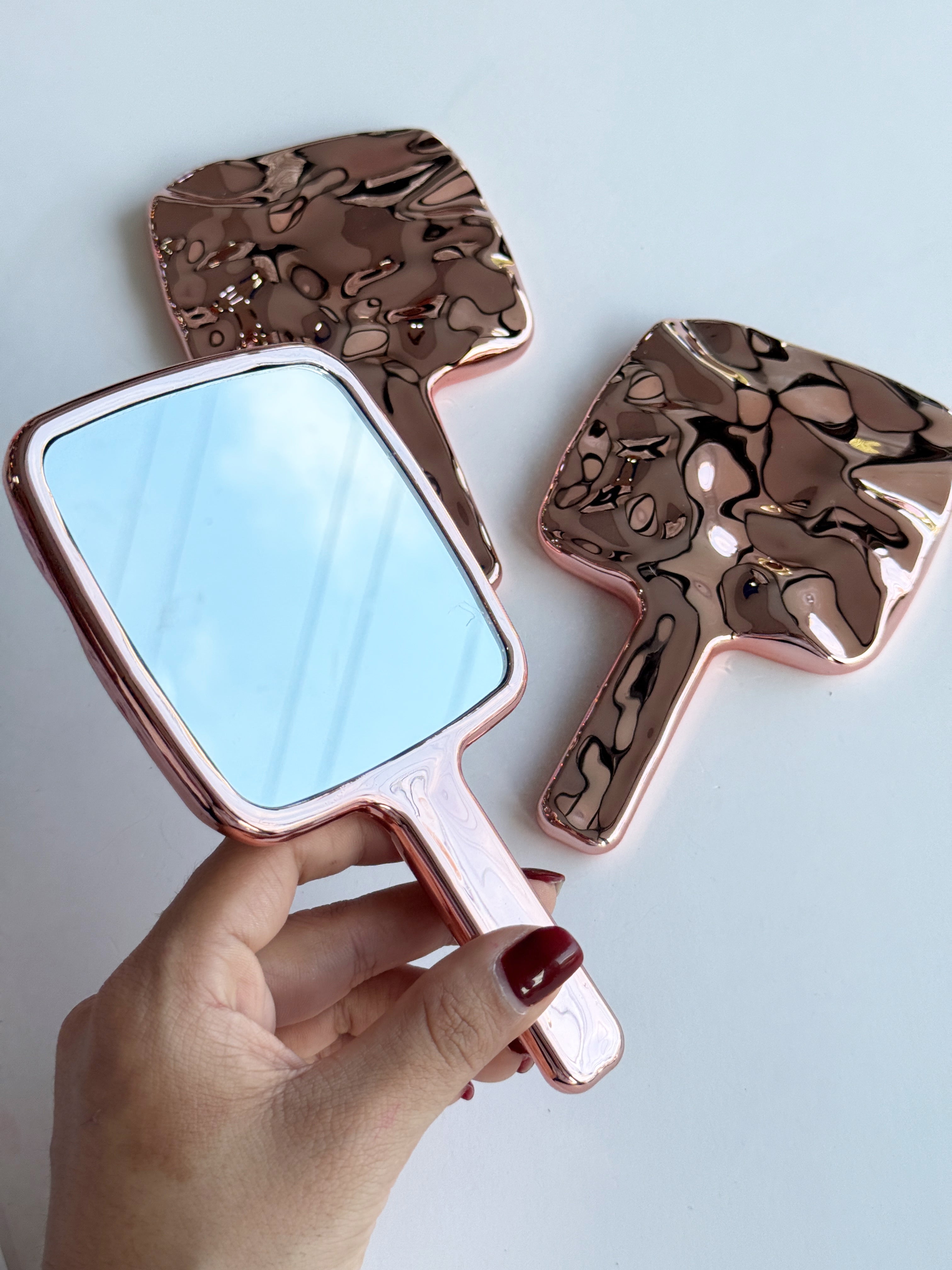 ESPEJO MANO ORO ROSA